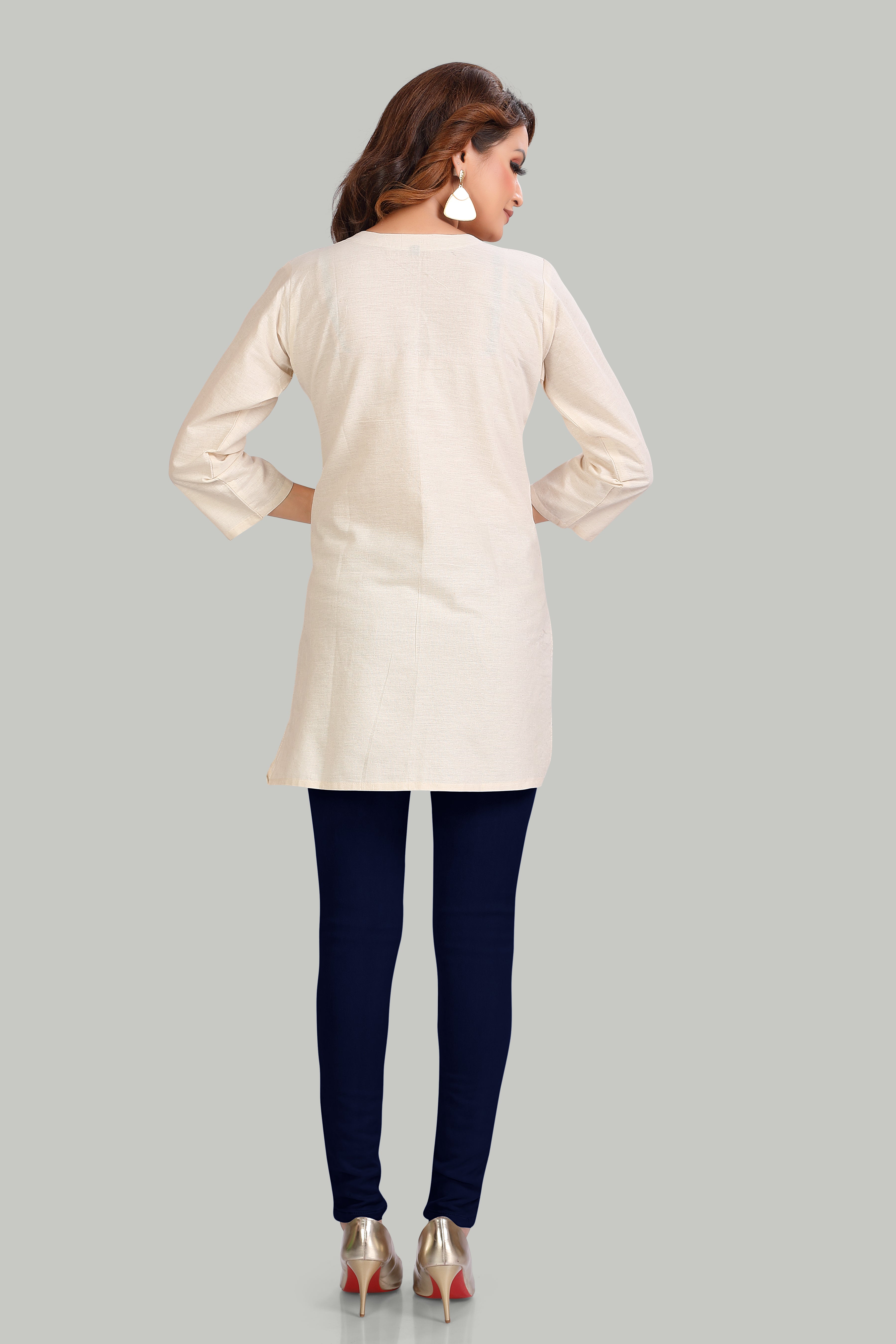 Cream Kurti with Nature-Inspired Embroidery