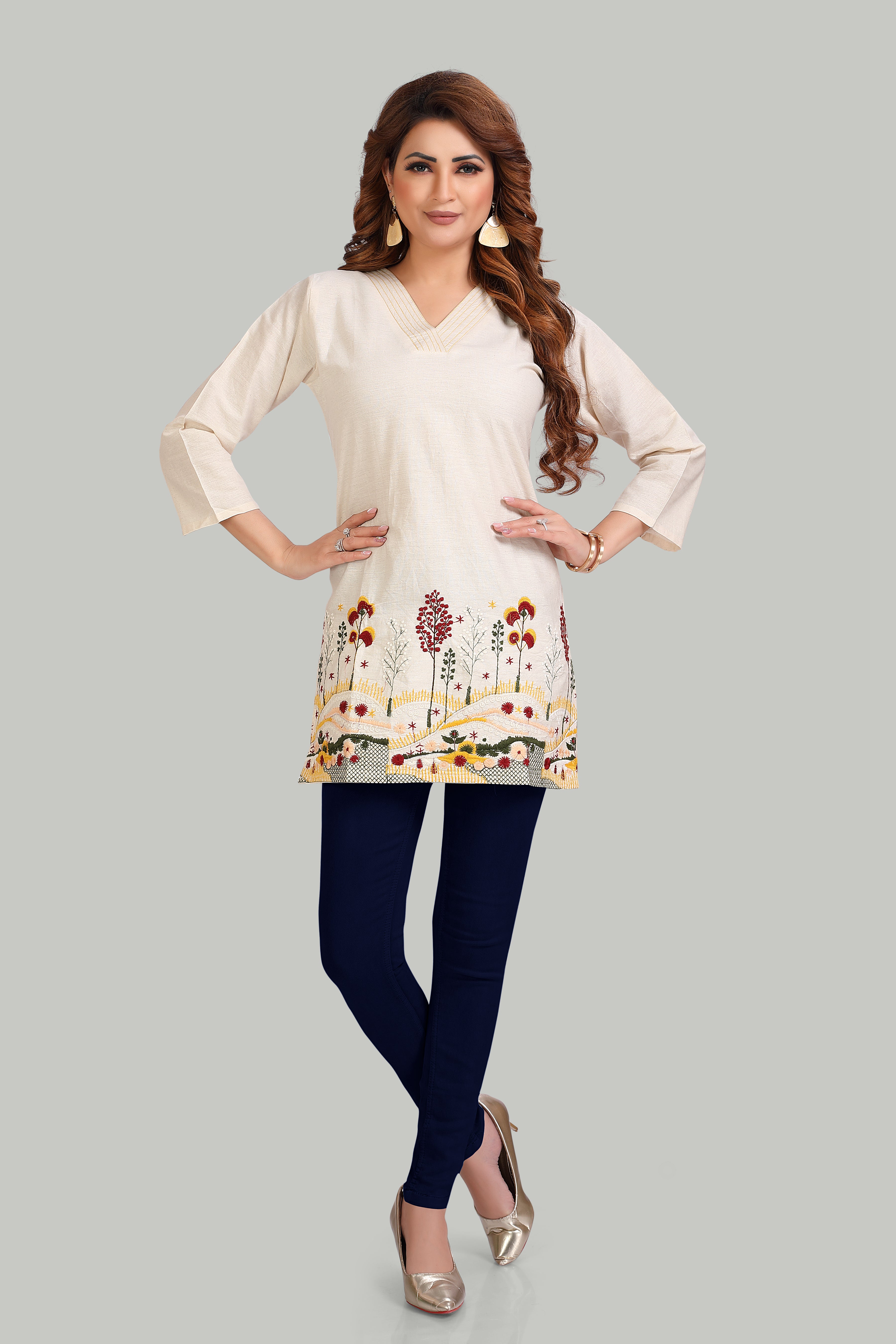 Cream Kurti with Nature-Inspired Embroidery