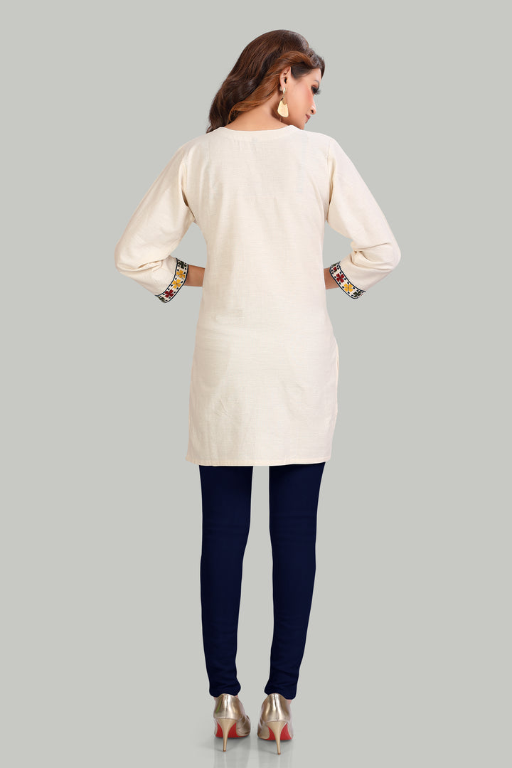 Elegant Cream Embroidered Kurti