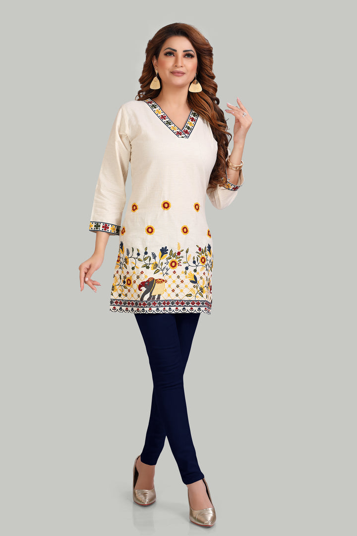 Elegant Cream Embroidered Kurti