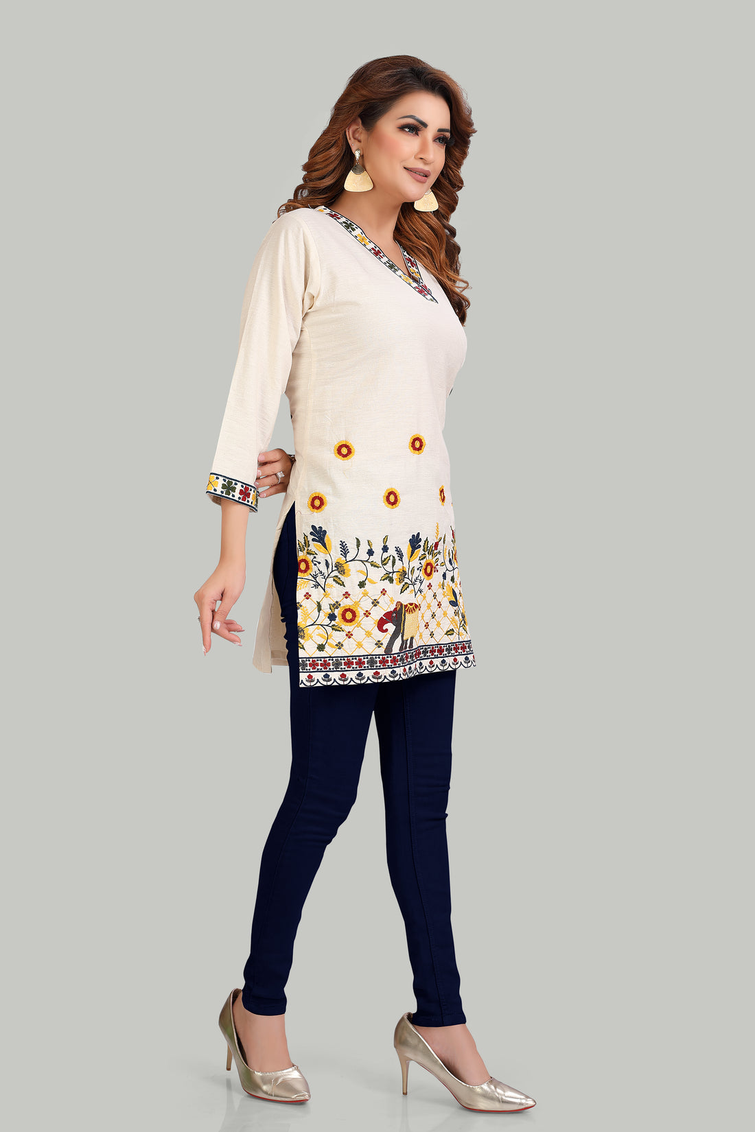 Elegant Cream Embroidered Kurti