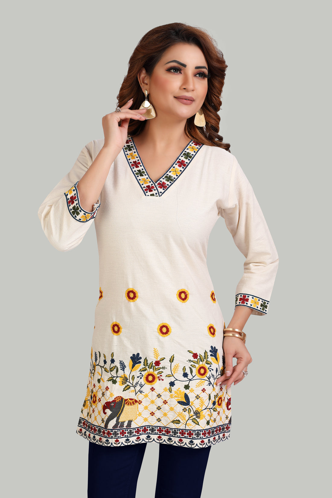 Elegant Cream Embroidered Kurti