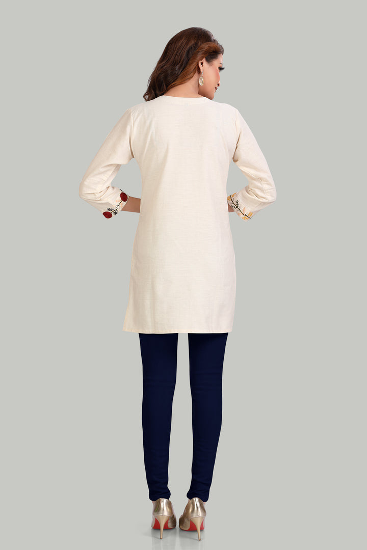 Elegant Cream Floral Embroidered Kurti
