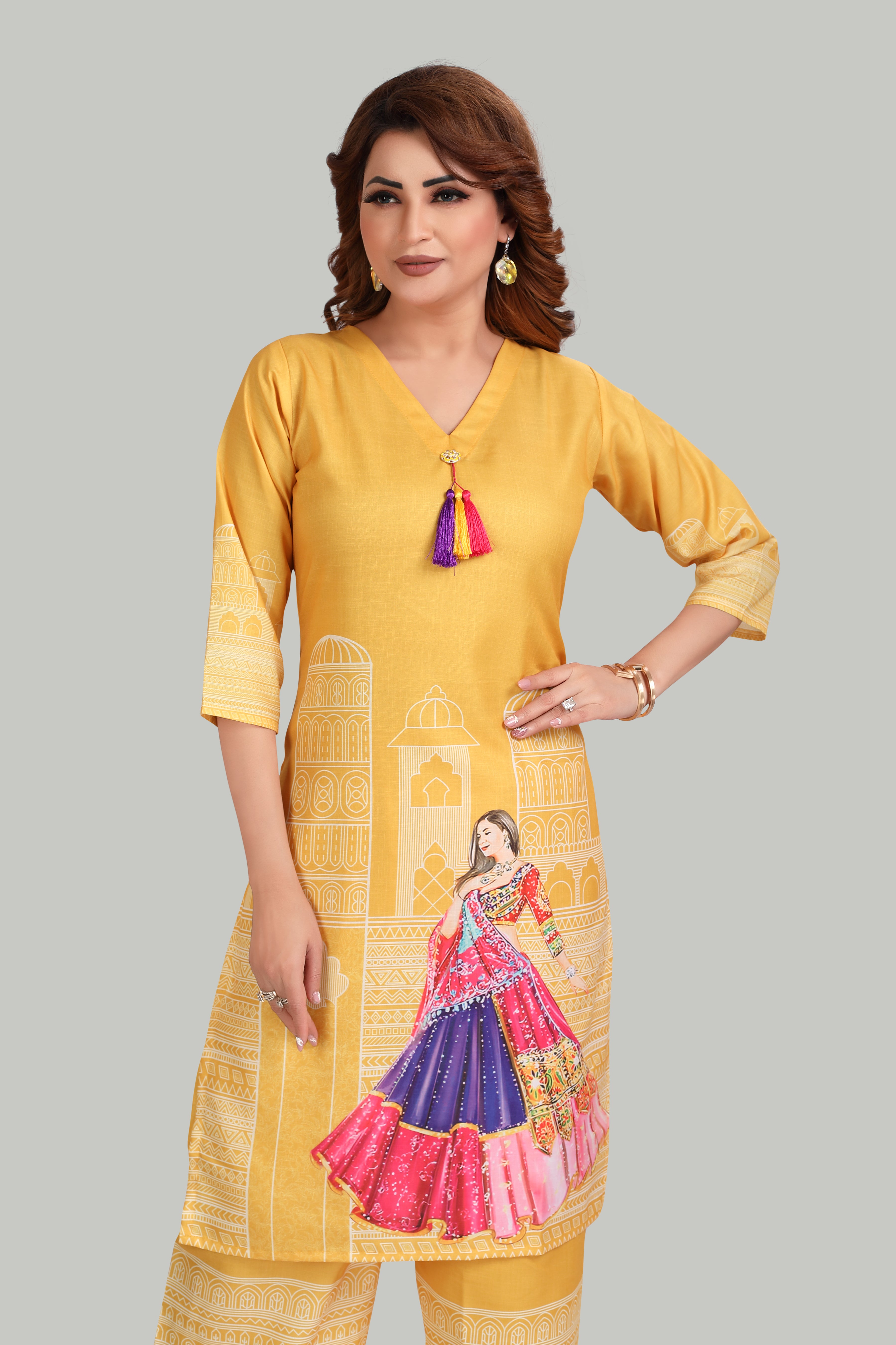 Yellow Ethnic Printed Kurti Set with Palazzo