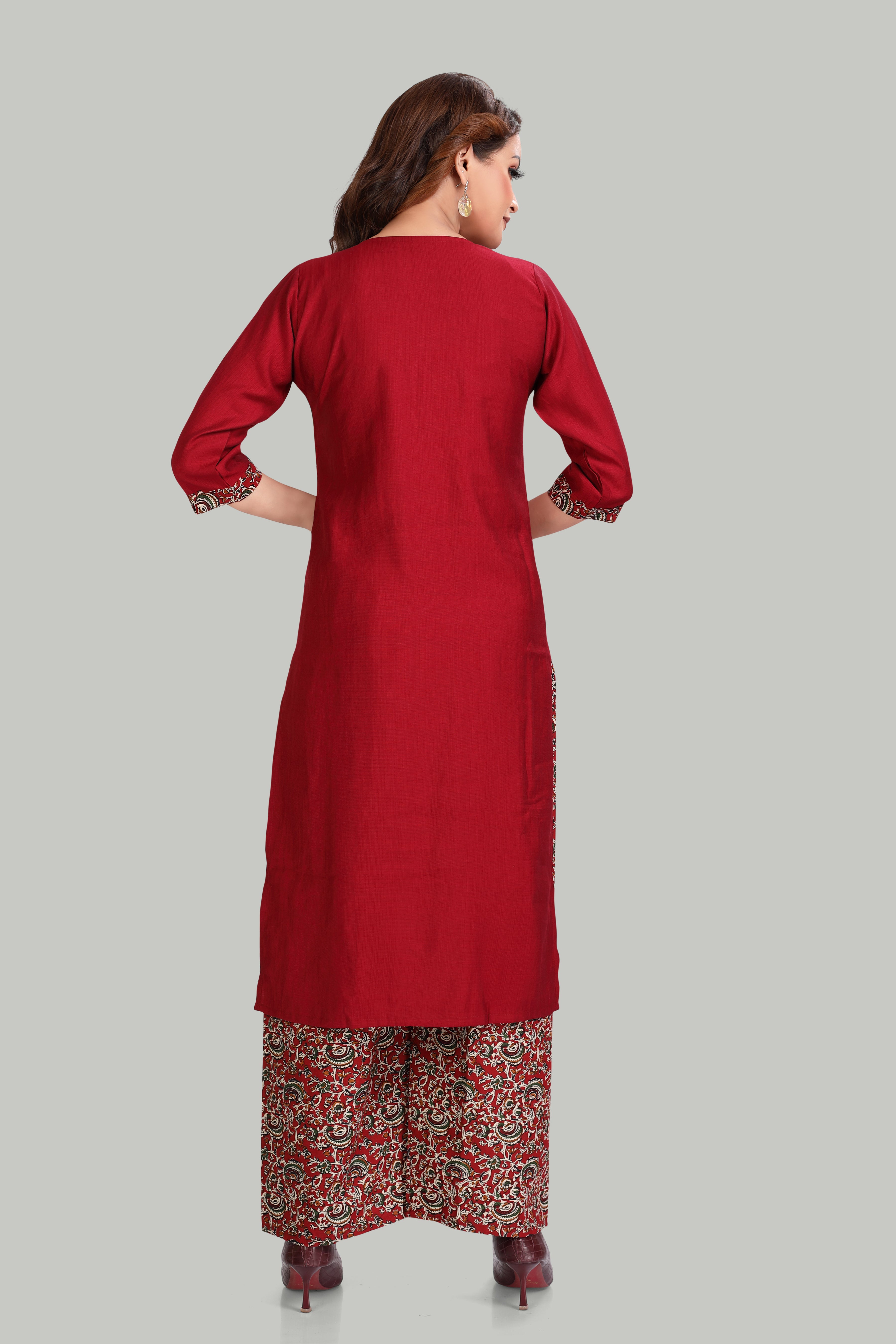 Elegant kalamkari print Maroon Kurta Set with Printed Palazzo