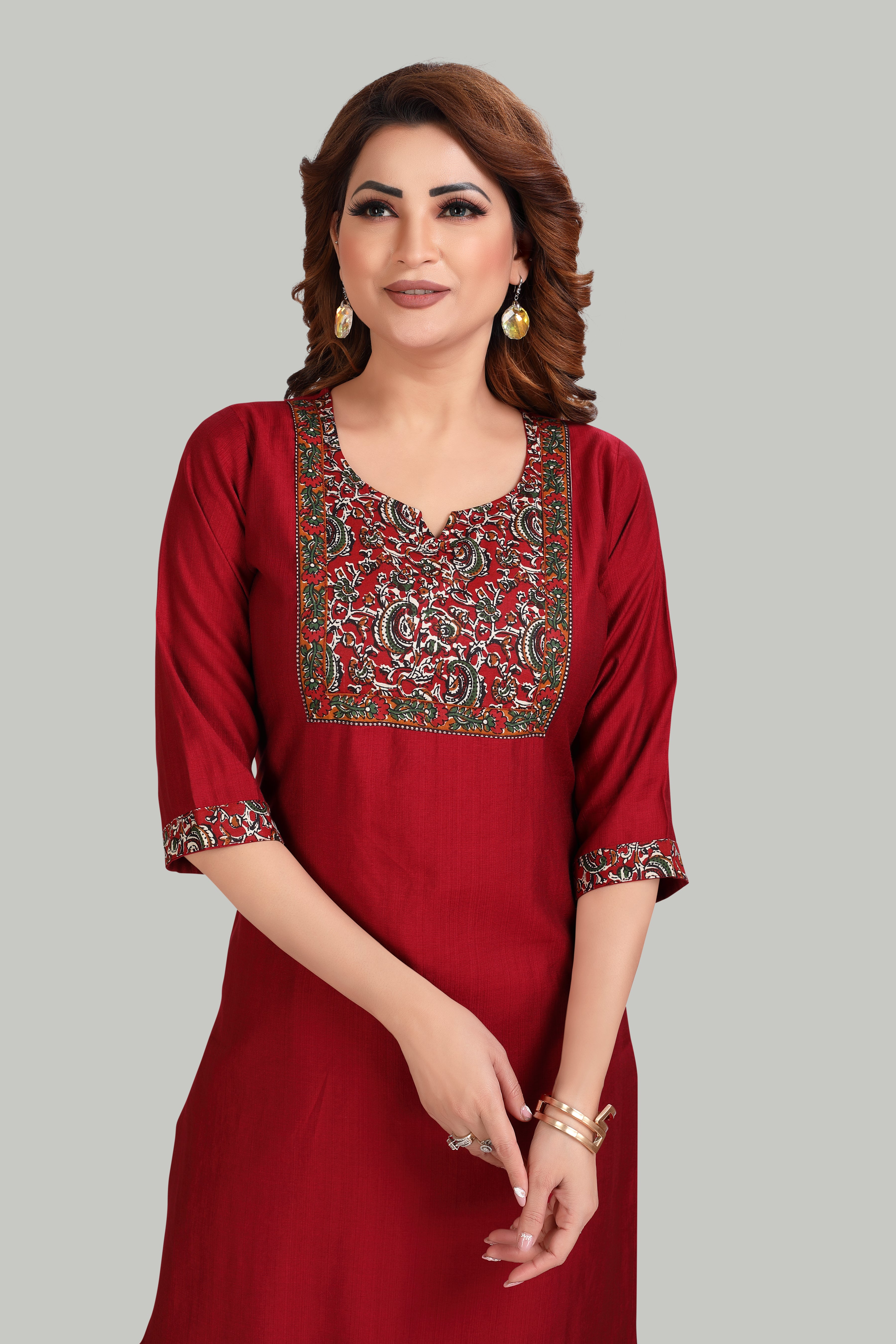 Elegant kalamkari print Maroon Kurta Set with Printed Palazzo