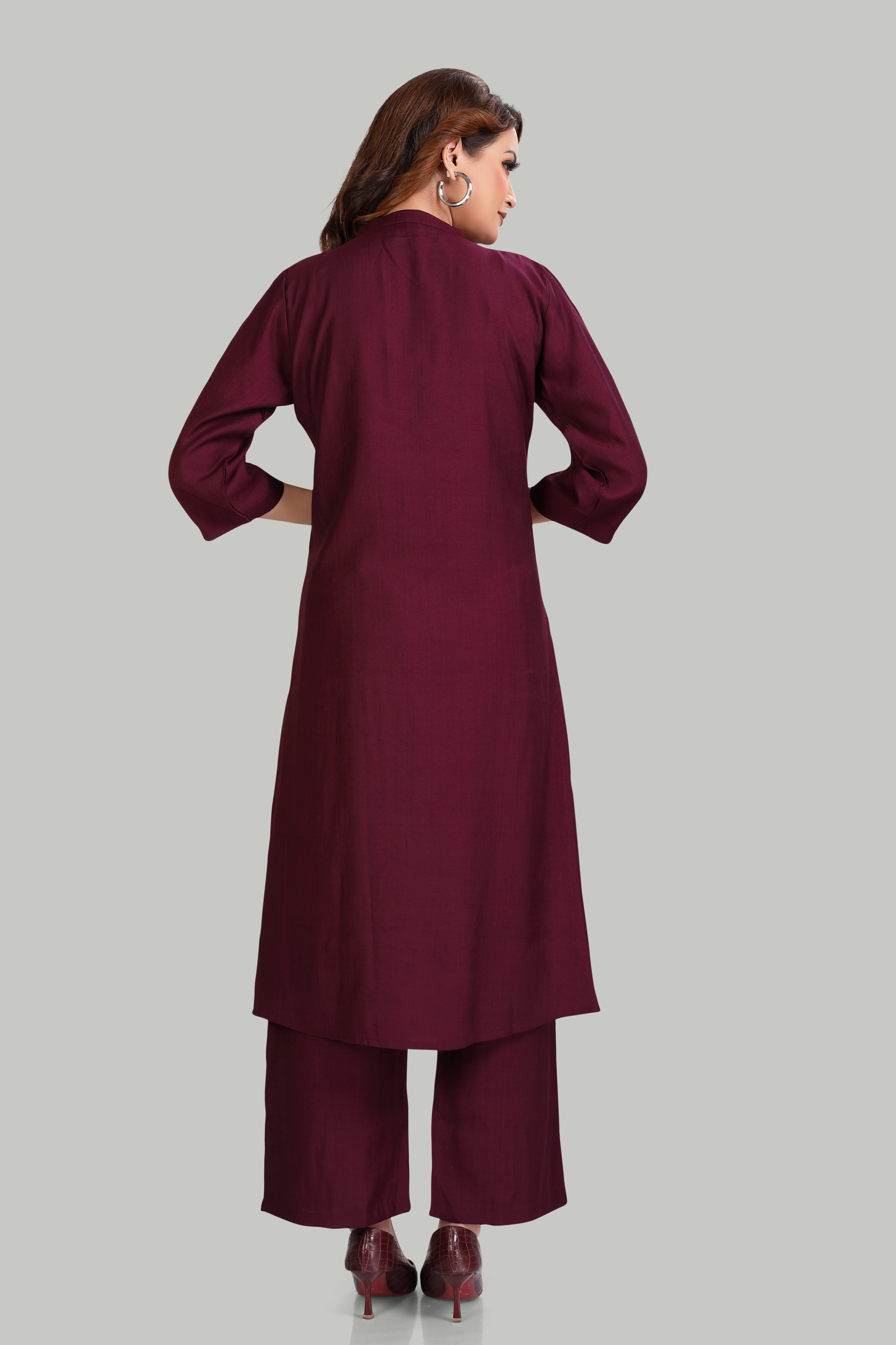 Elegant wine red Vertigan Kurti with Floral Print