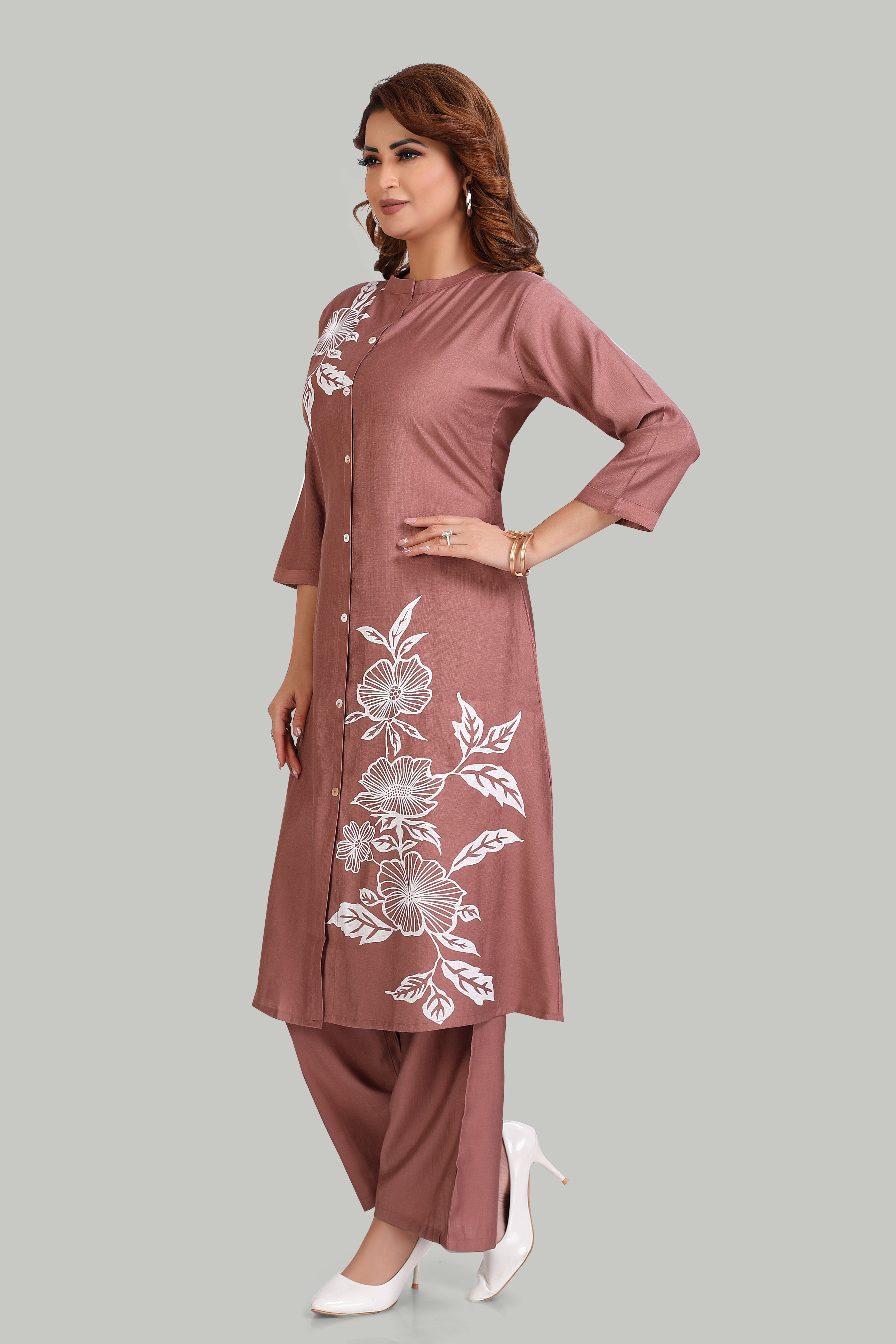 Dusty Rose Floral printed Kurta Set