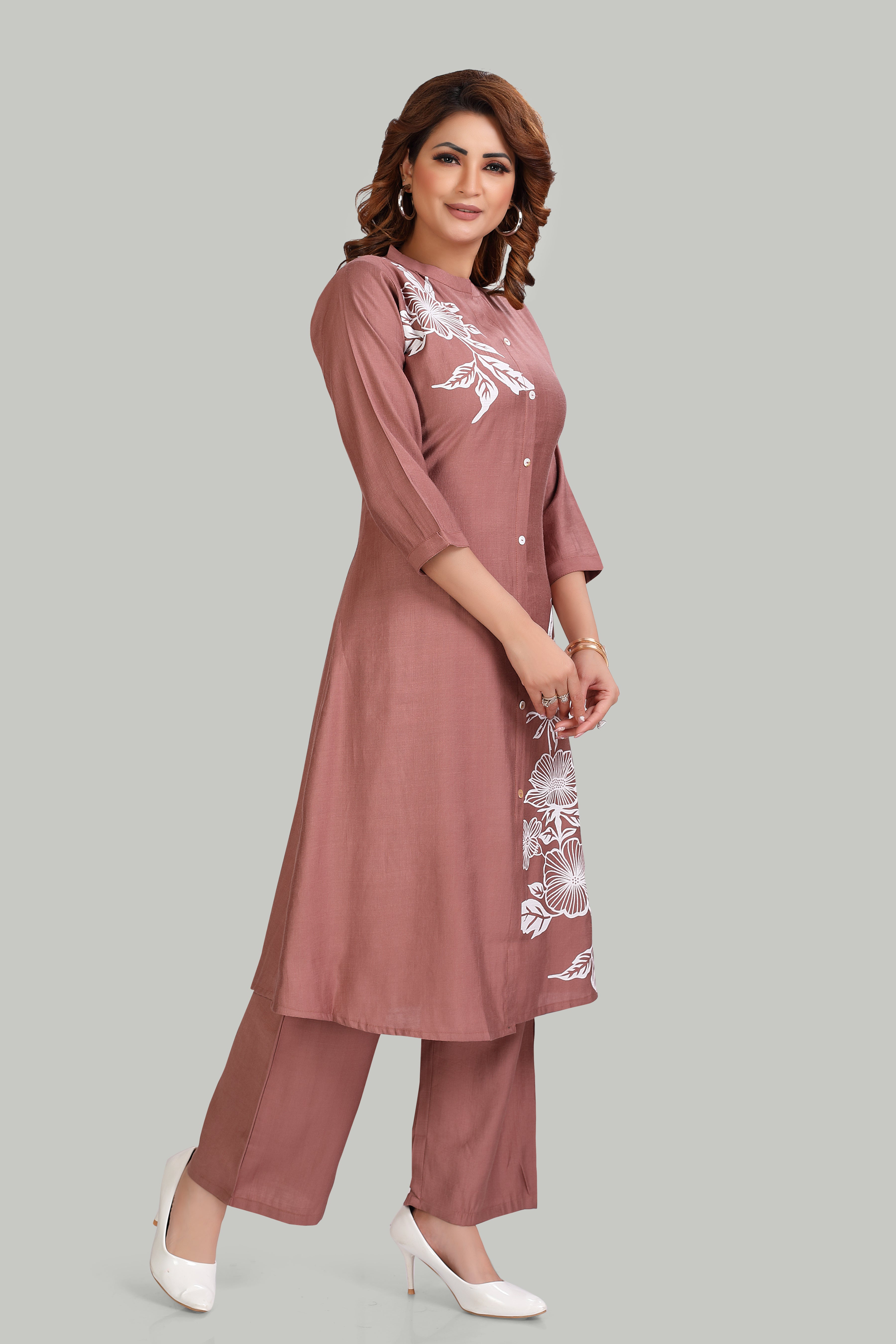 Dusty Rose Floral printed Kurta Set
