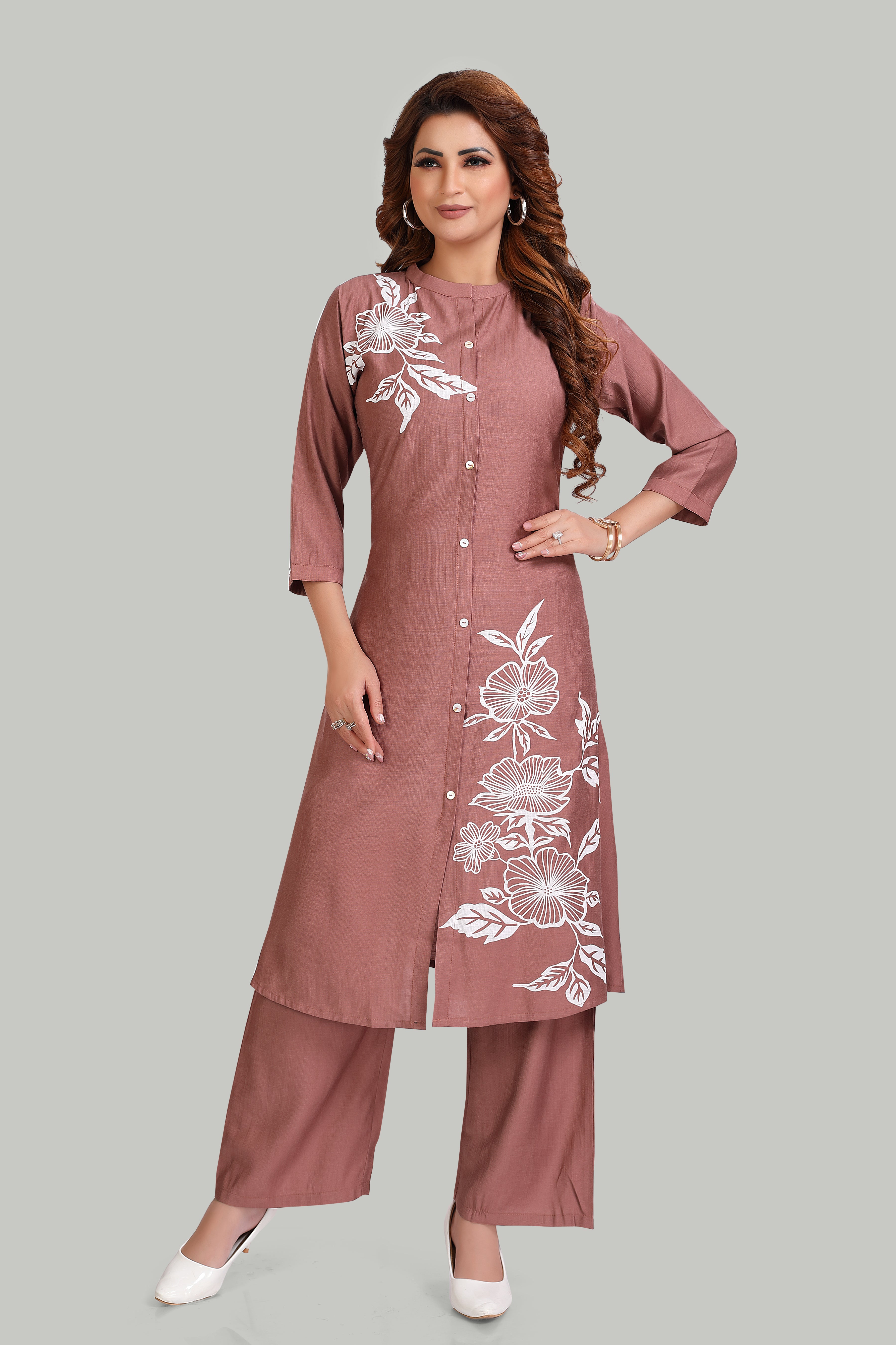 Dusty Rose Floral printed Kurta Set