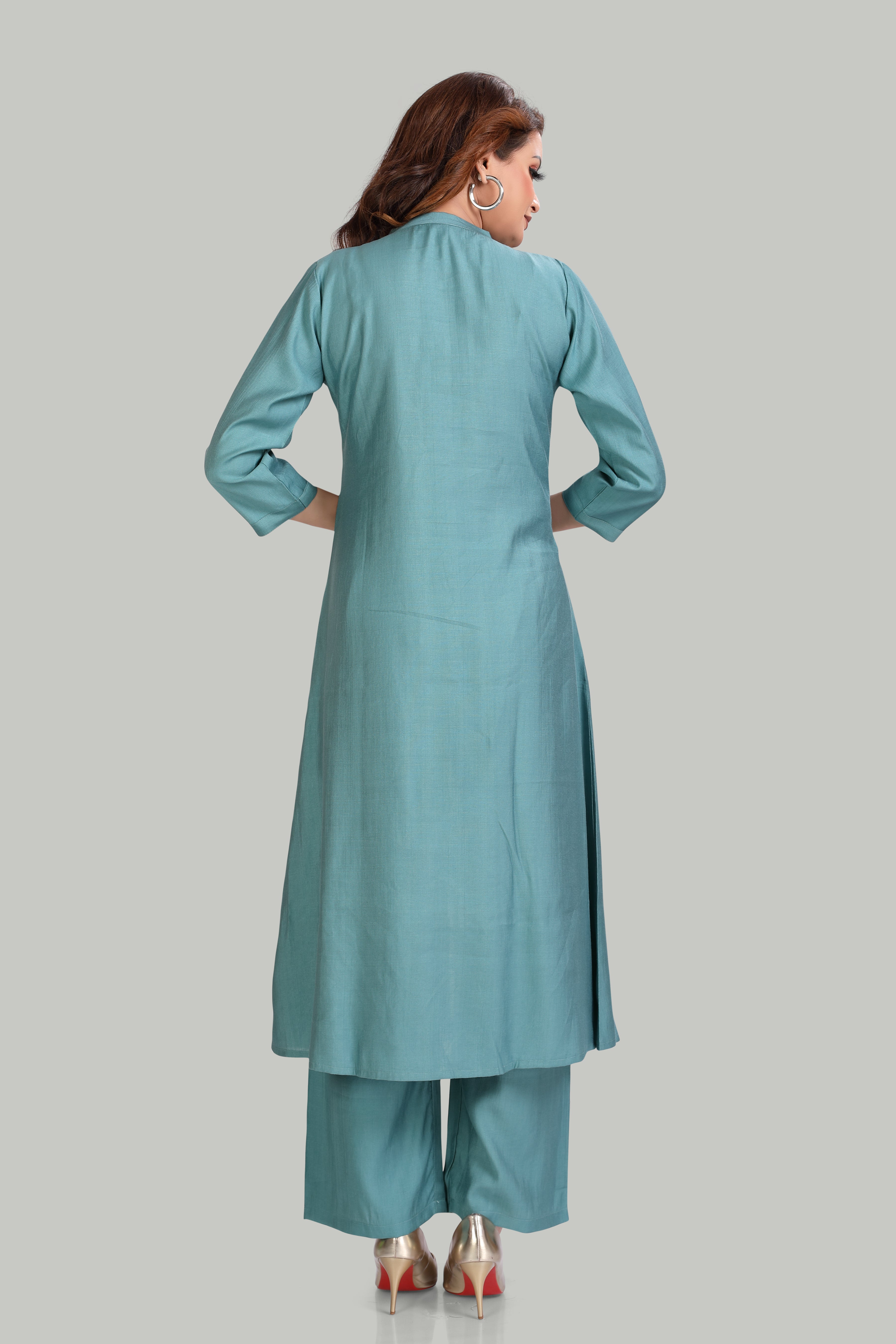 Elegant Teal Kurta Set with Artistic Mandala Print