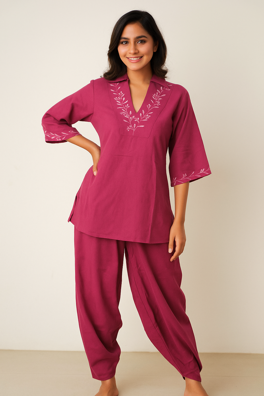 Elegant Magenta Kurta Set with Subtle Embroidery