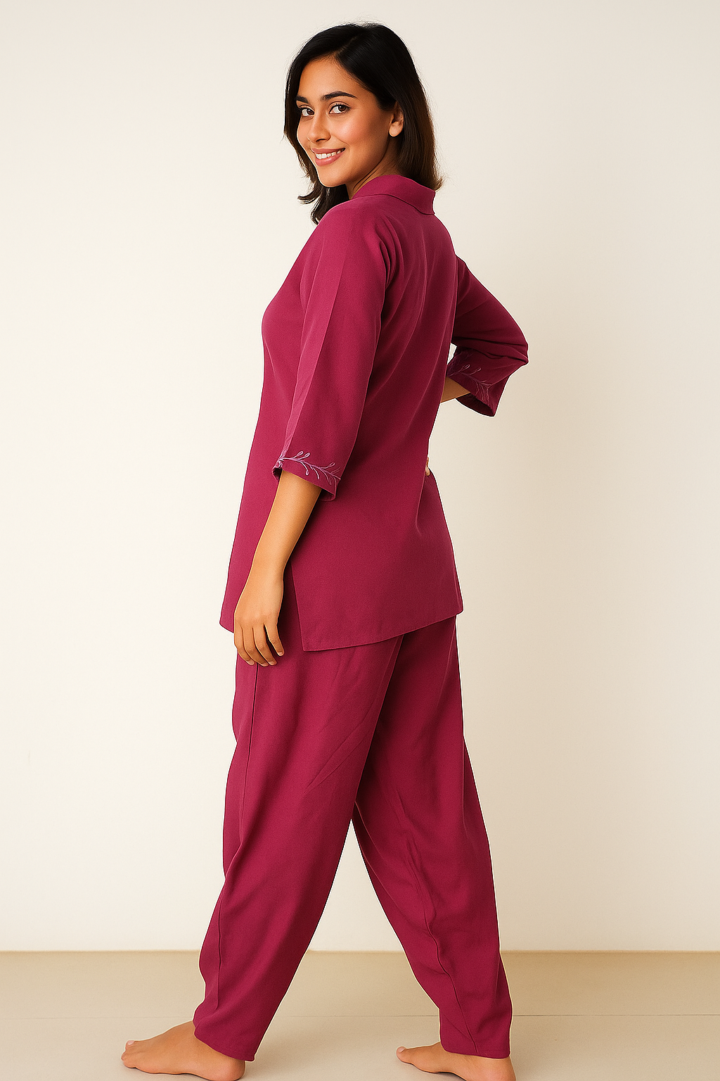 Elegant Magenta Kurta Set with Subtle Embroidery