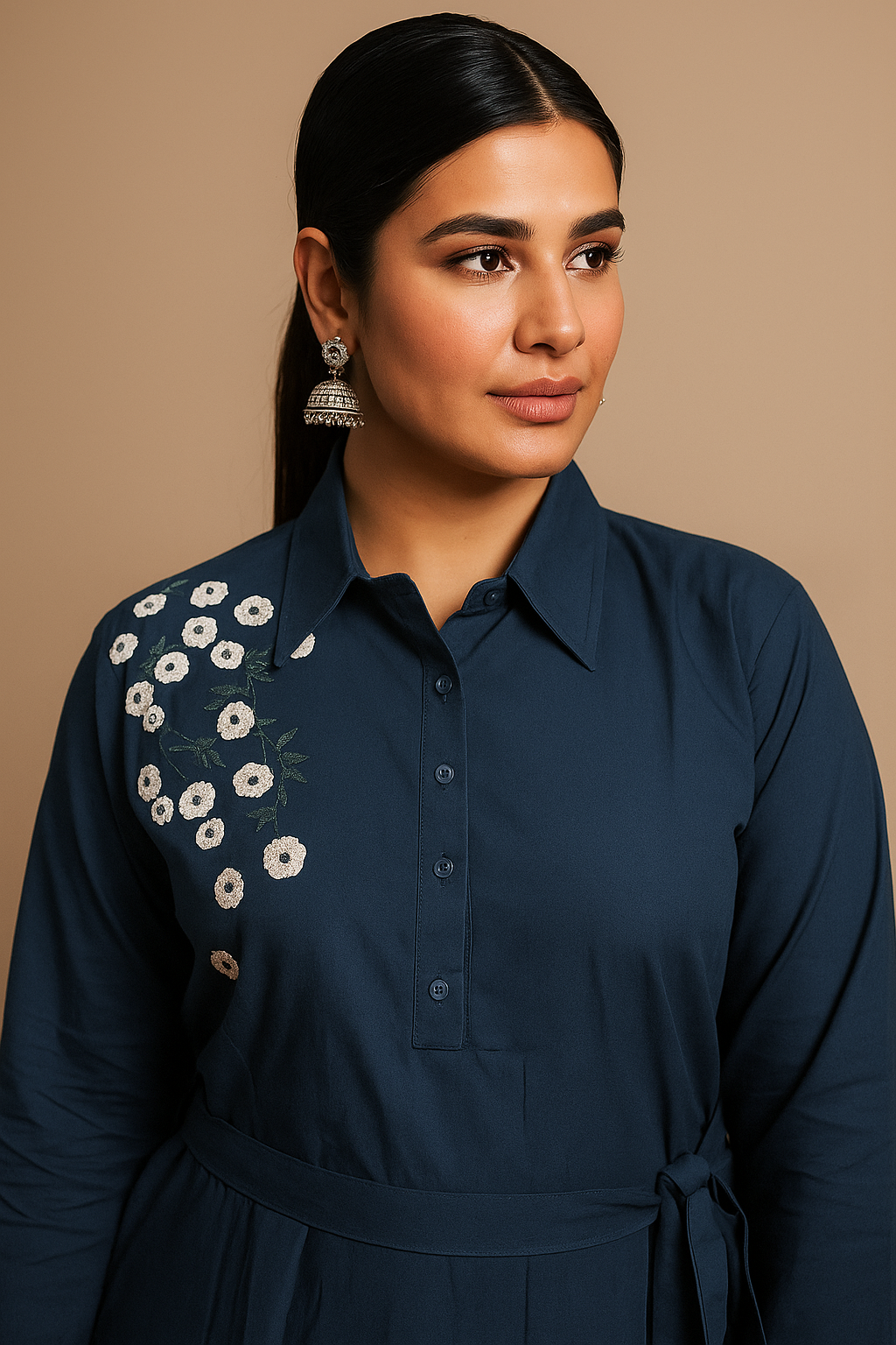 Refined Midnight Blue Floral Kurta Set