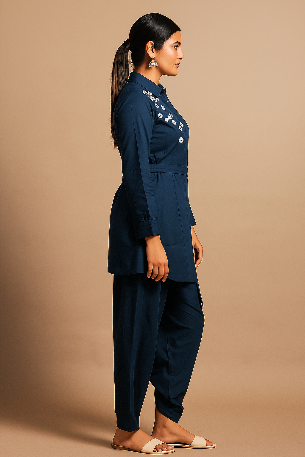 Refined Midnight Blue Floral Kurta Set