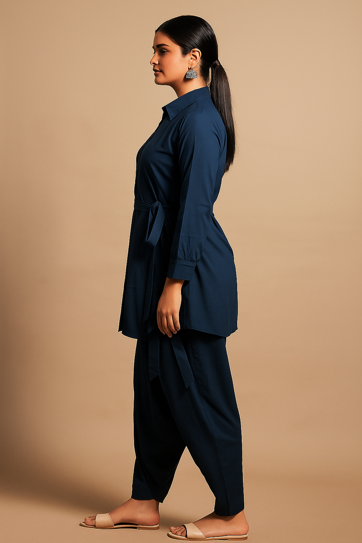 Refined Midnight Blue Floral Kurta Set