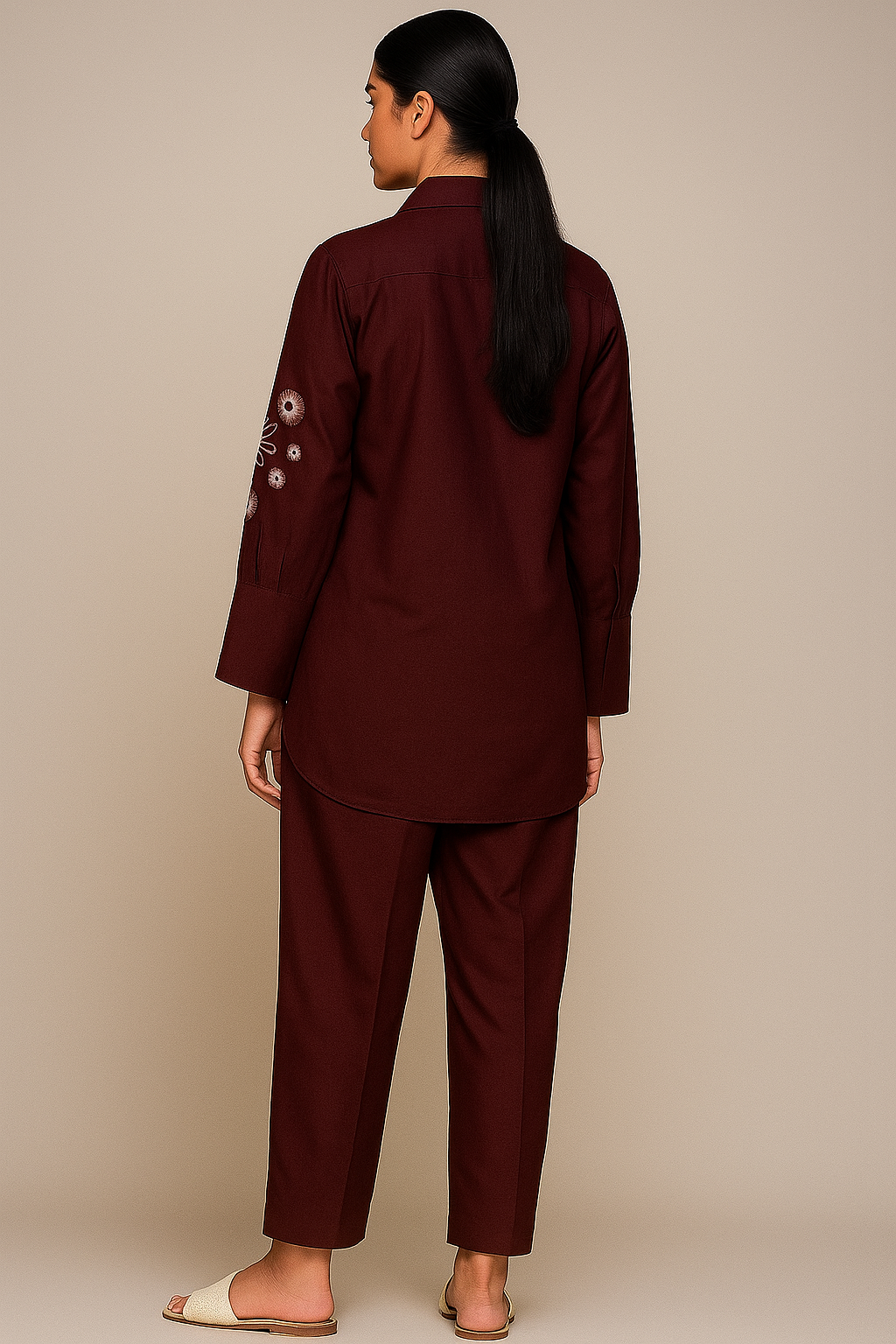 Maroon Floral Embroidered Co-ord Set for Women