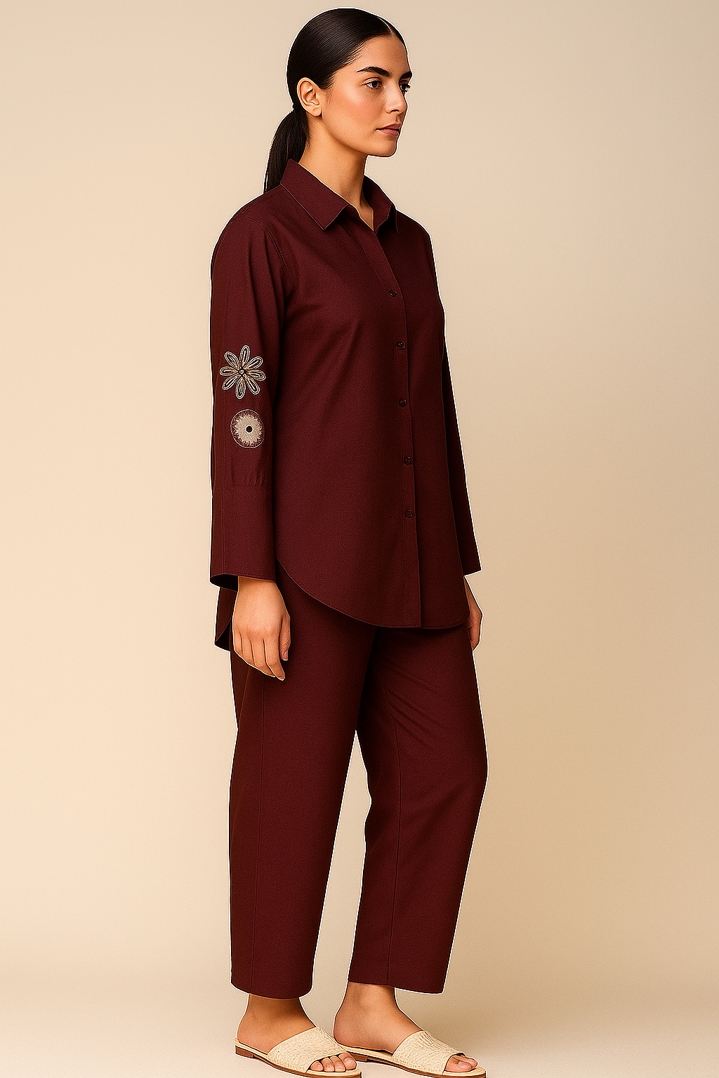 Maroon Floral Embroidered Co-ord Set for Women